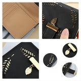 HXT-OAK Women's Leaf Hollow Design PU Leather Wallet with Leaf Pendant 5 Card Slots and ID Window