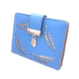 HXT-OAK Women's Leaf Hollow Design PU Leather Wallet with Leaf Pendant 5 Card Slots and ID Window