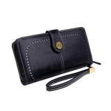 HXT-OAK Women's Long Cutout Wallet in PU Leather with Sunflower Trim and Detachable Hand Strap with 13 Card Slots to Hold Phones up to 6.7"