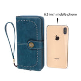 HXT-OAK Women's Long Cutout Wallet in PU Leather with Sunflower Trim and Detachable Hand Strap with 13 Card Slots to Hold Phones up to 6.7"