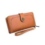 HXT-OAK Women's Long Cutout Wallet in PU Leather with Sunflower Trim and Detachable Hand Strap with 13 Card Slots to Hold Phones up to 6.7"