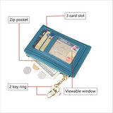 HXT-OAK PU Leather Men's Women's Summer Colorful Coin Purse,Mini Small Wallet with 3 Card Slots and 1 Zip Organizer,Multifunctional Card Holder with Key Ring and ID Window